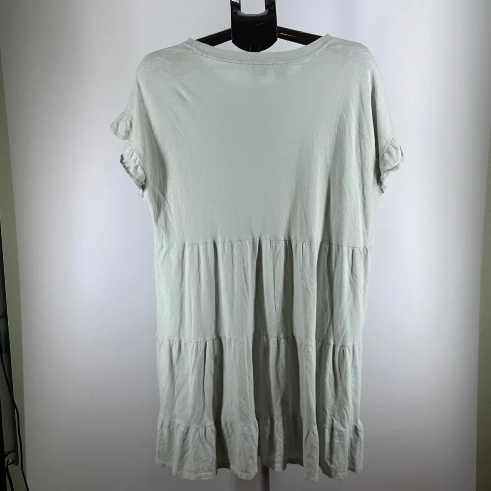 J.Crew Re-Imagined Sage‎ Green Cotton Tiered Ruffle Sleeve Mini Dress Womens XL